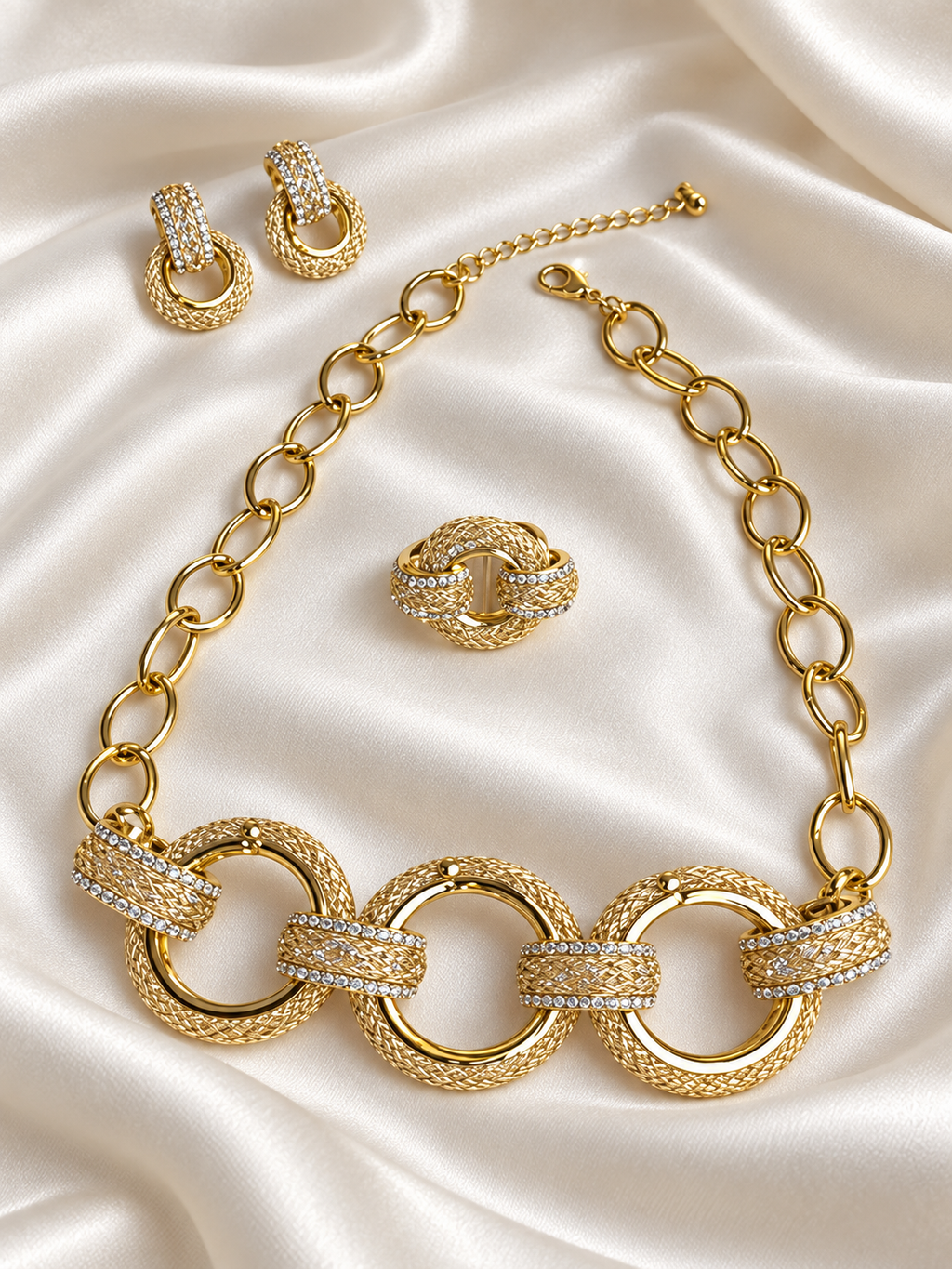 The Geneviève Gold Set | Gold Statement Jewelry Set for Women — 4-Piece Necklace, Bracelet, Earrings & Ring