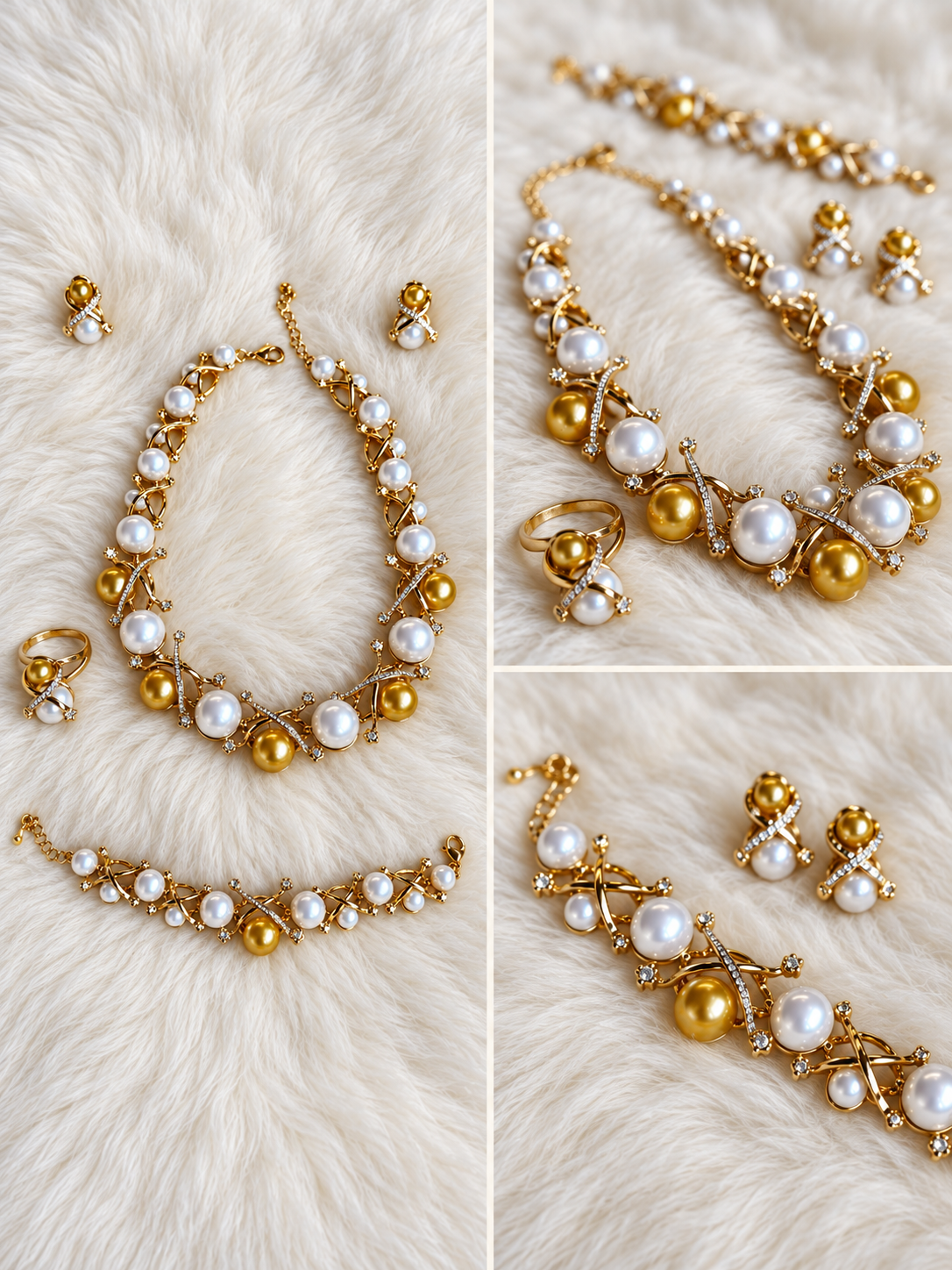 The Versailles Pearl Set | Gold Pearl Jewelry Set for Women — 4-Piece Necklace, Bracelet, Ring & Earrings