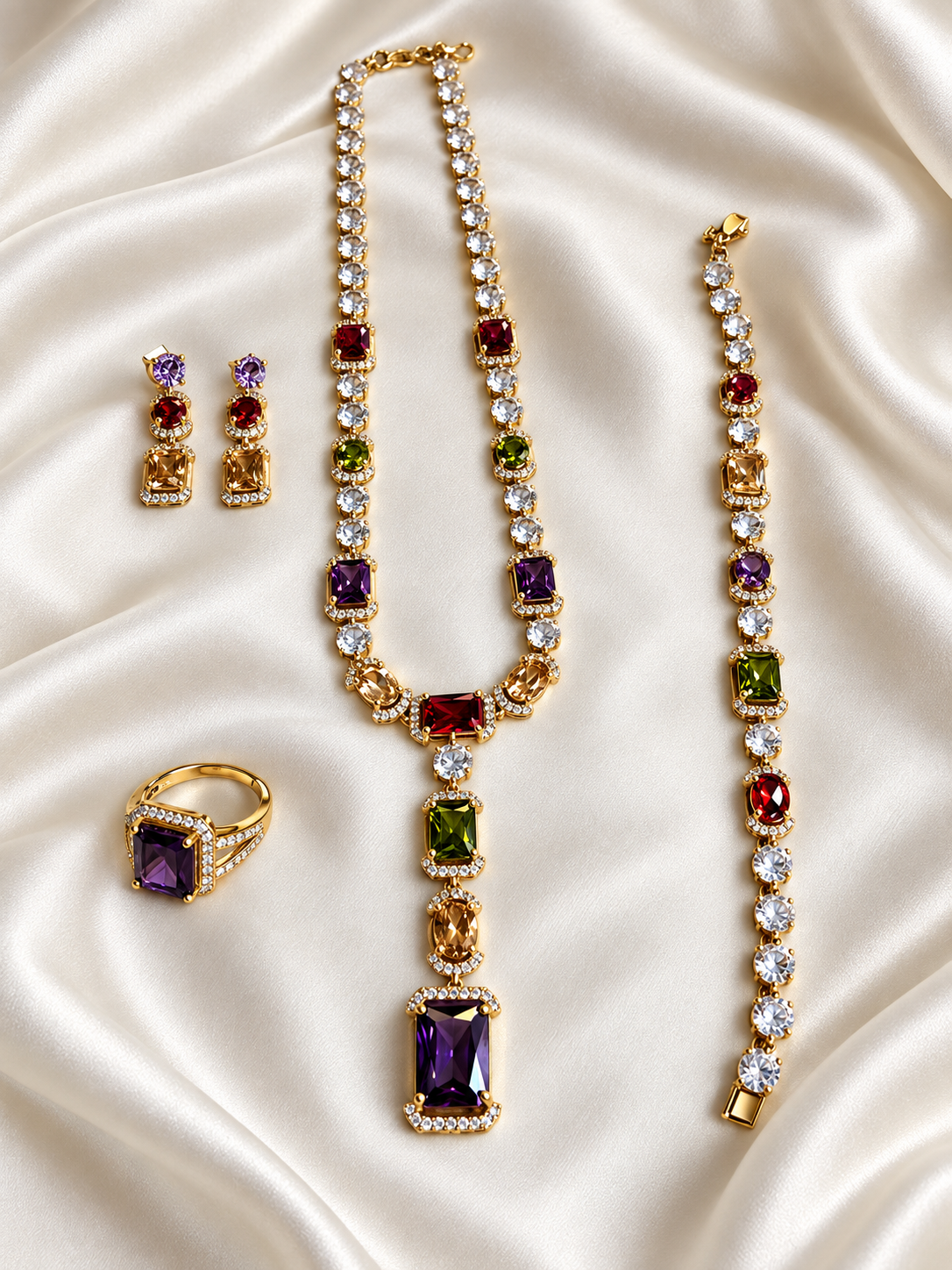 The Belle Jewelry Set | Multicolor Gem Jewelry Set for Women — 4-Piece Statement Necklace, Bracelet, Earrings & Ring