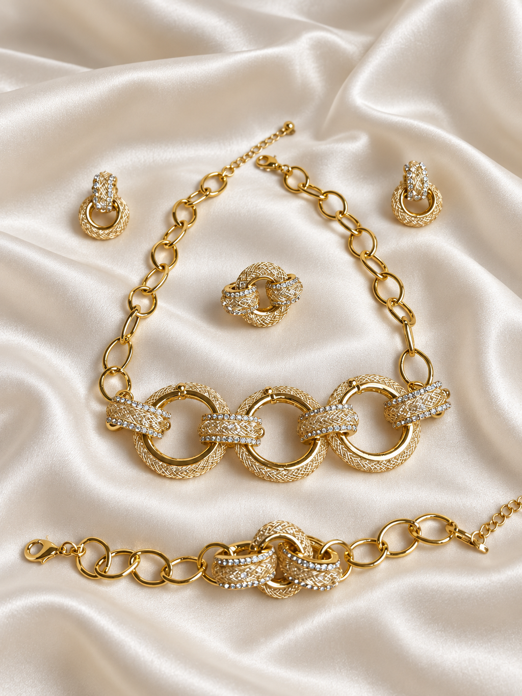 The Geneviève Gold Set | Gold Statement Jewelry Set for Women — 4-Piece Necklace, Bracelet, Earrings & Ring