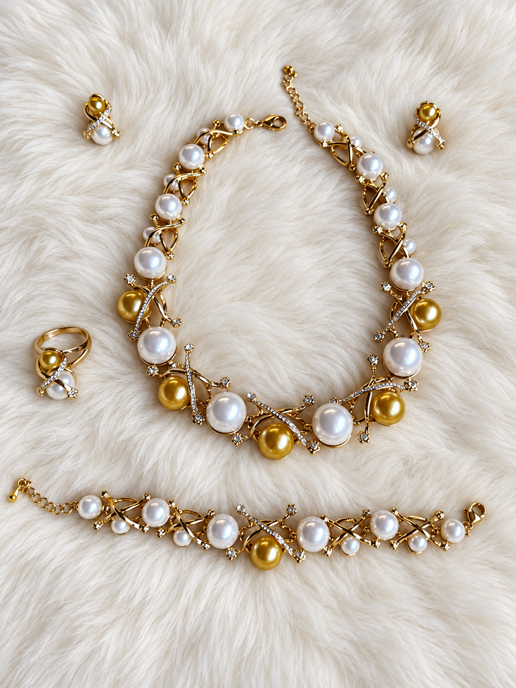 The Versailles Pearl Set | Gold Pearl Jewelry Set for Women — 4-Piece Necklace, Bracelet, Ring & Earrings