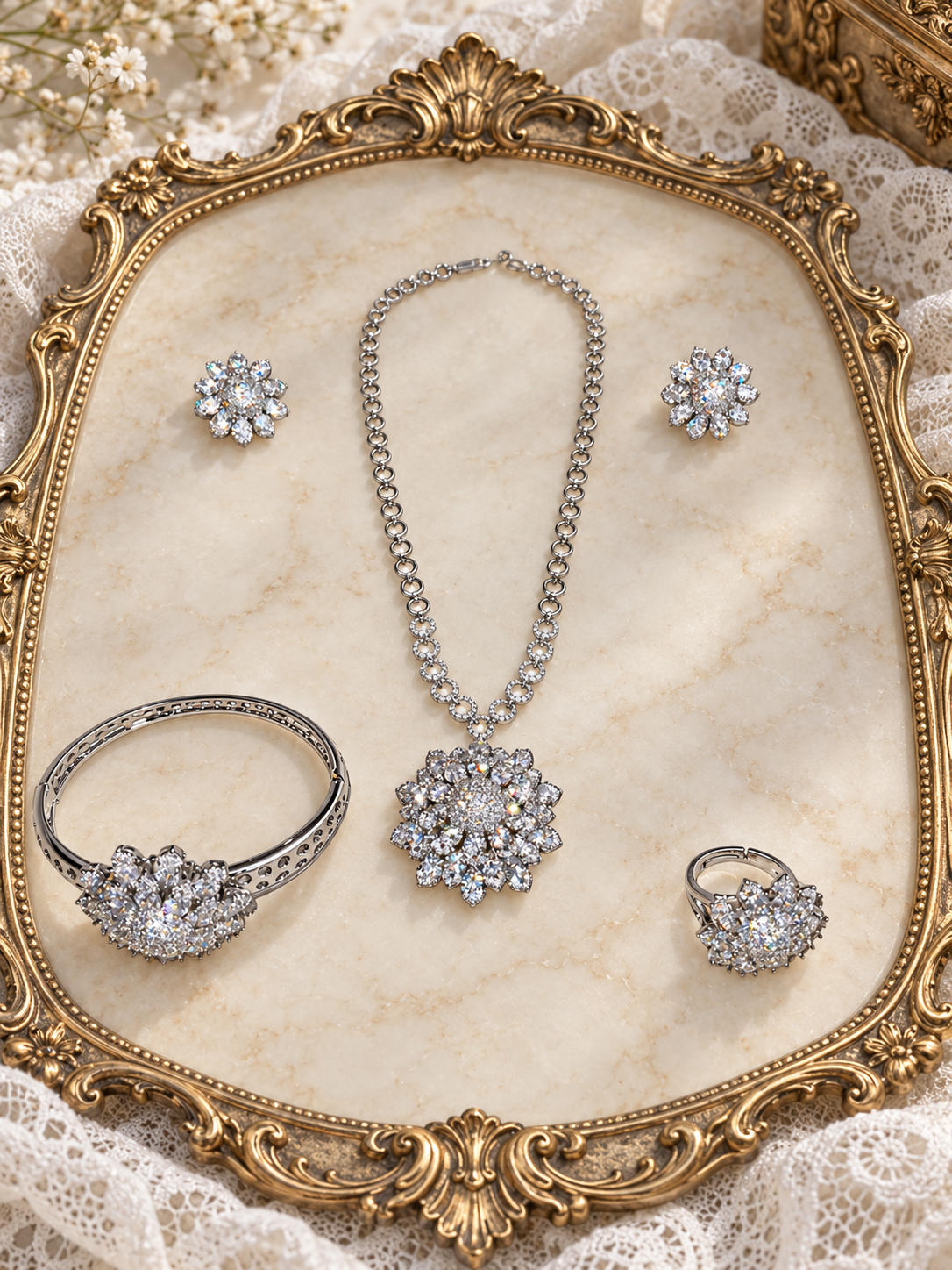 The Daisy Set | Crystal Daisy Jewelry Set for Women — Crystal