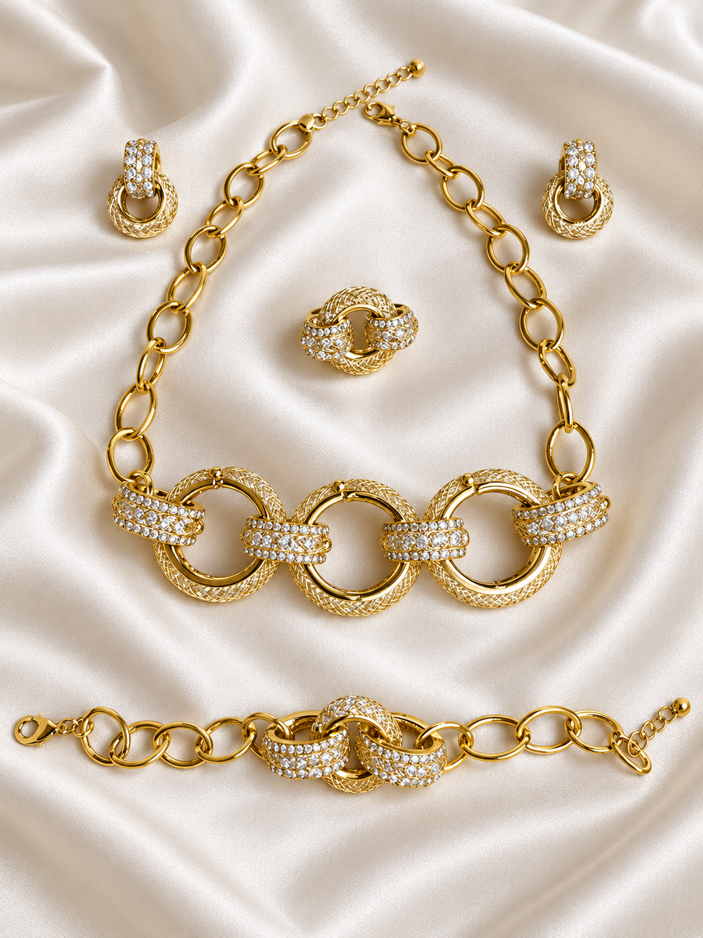 The Geneviève Gold Set | Gold Statement Jewelry Set for Women — 4-Piece Necklace, Bracelet, Earrings & Ring