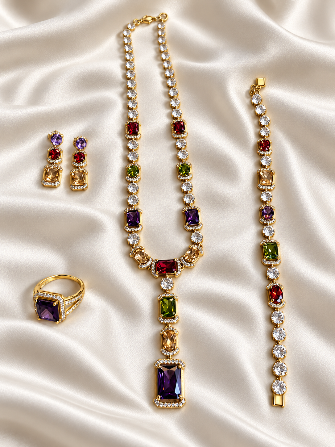 The Belle Jewelry Set | Multicolor Gem Jewelry Set for Women — 4-Piece Statement Necklace, Bracelet, Earrings & Ring