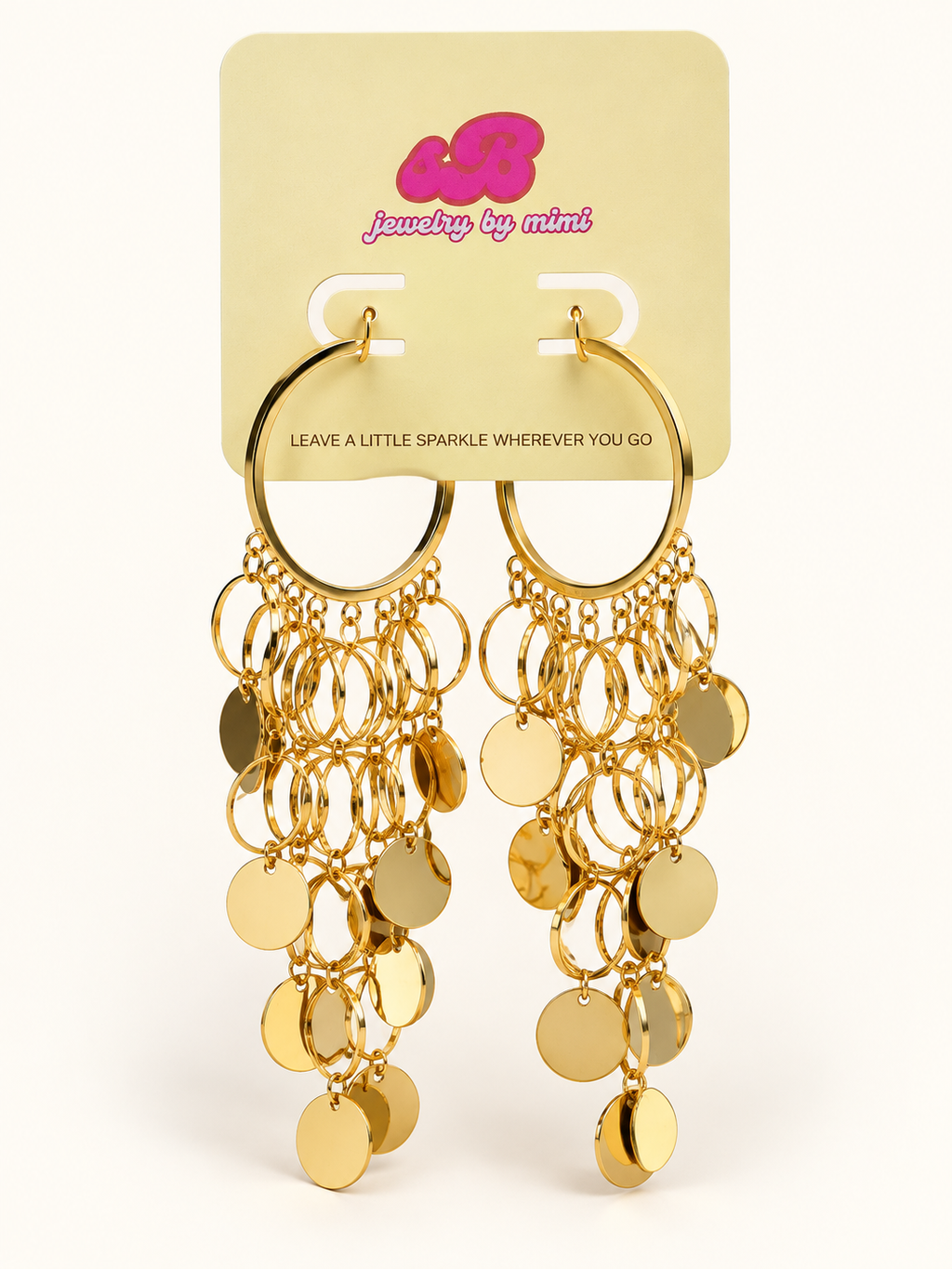 The Colette Cascade Hoops | Gold Chandelier Hoop Earrings — Cascading Coin Disc Statement Hoops