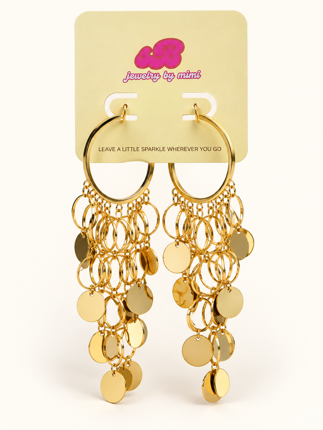 The Colette Cascade Hoops | Gold Chandelier Hoop Earrings — Cascading Coin Disc Statement Hoops