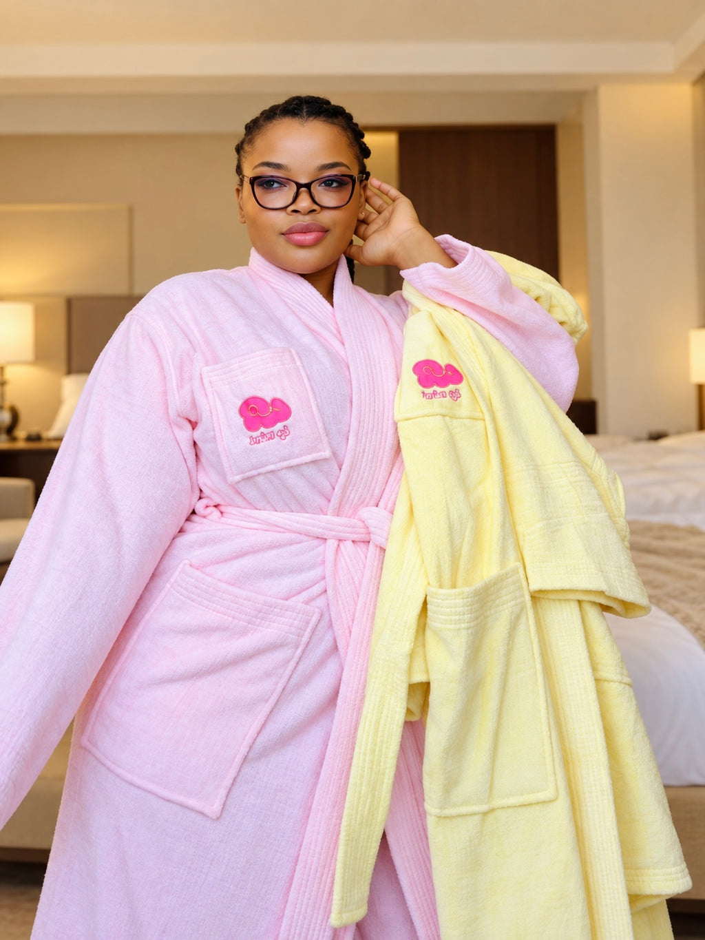 Mornings with Mimi Cotton Robe | Women's 100% Cotton Robe — Soft Pink & Butter Yellow Lounge Robe