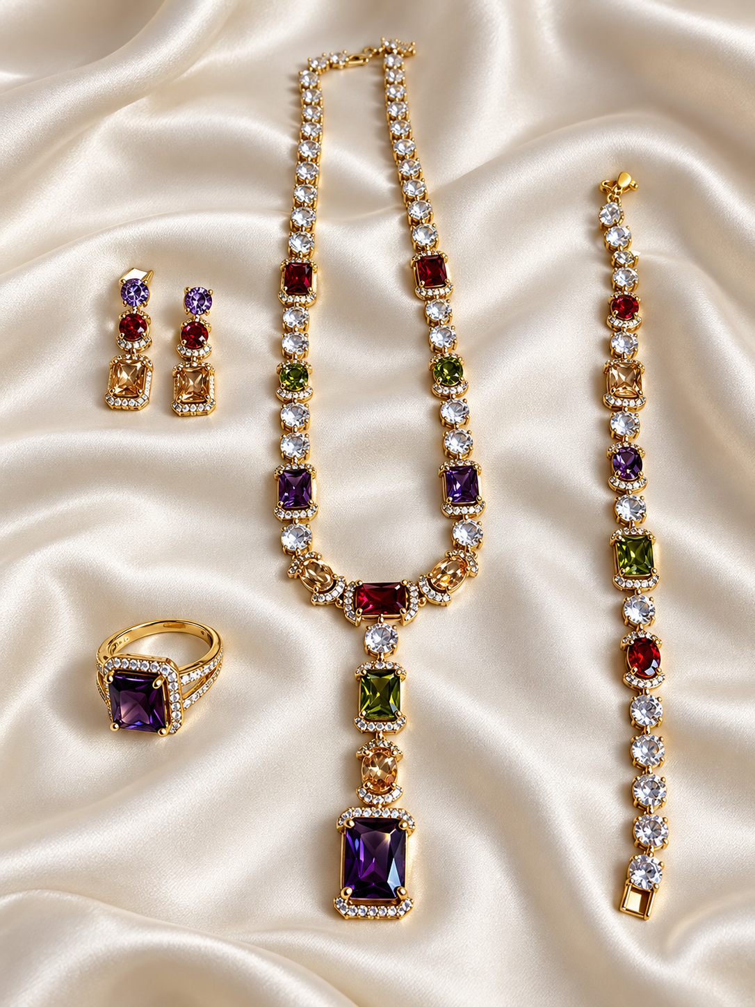 The Belle Jewelry Set | Multicolor Gem Jewelry Set for Women — 4-Piece Statement Necklace, Bracelet, Earrings & Ring