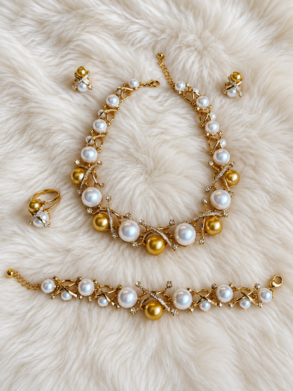 The Versailles Pearl Set | Gold Pearl Jewelry Set for Women — 4-Piece Necklace, Bracelet, Ring & Earrings