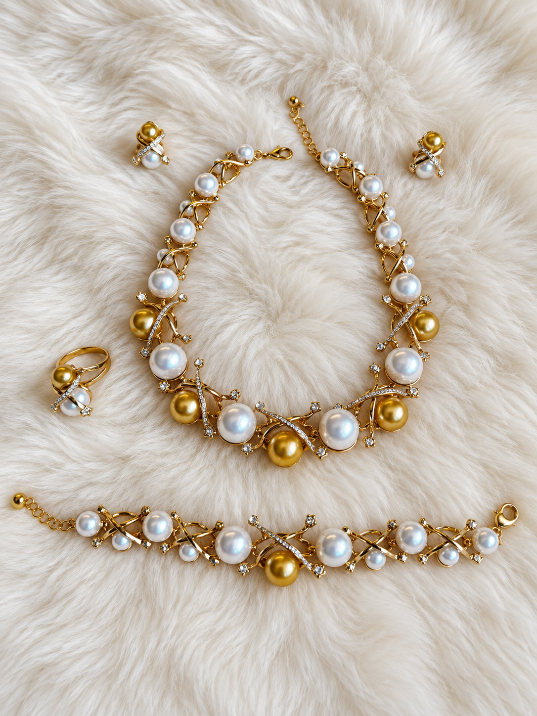 The Versailles Pearl Set | Gold Pearl Jewelry Set for Women — 4-Piece Necklace, Bracelet, Ring & Earrings